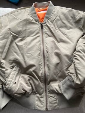 TNA Men's Reversible Bomber Jacket in Beige with Orange Lining